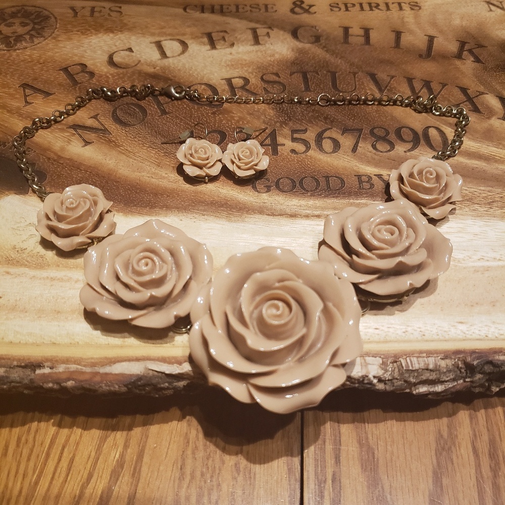 Costume floral necklace with matching earrings